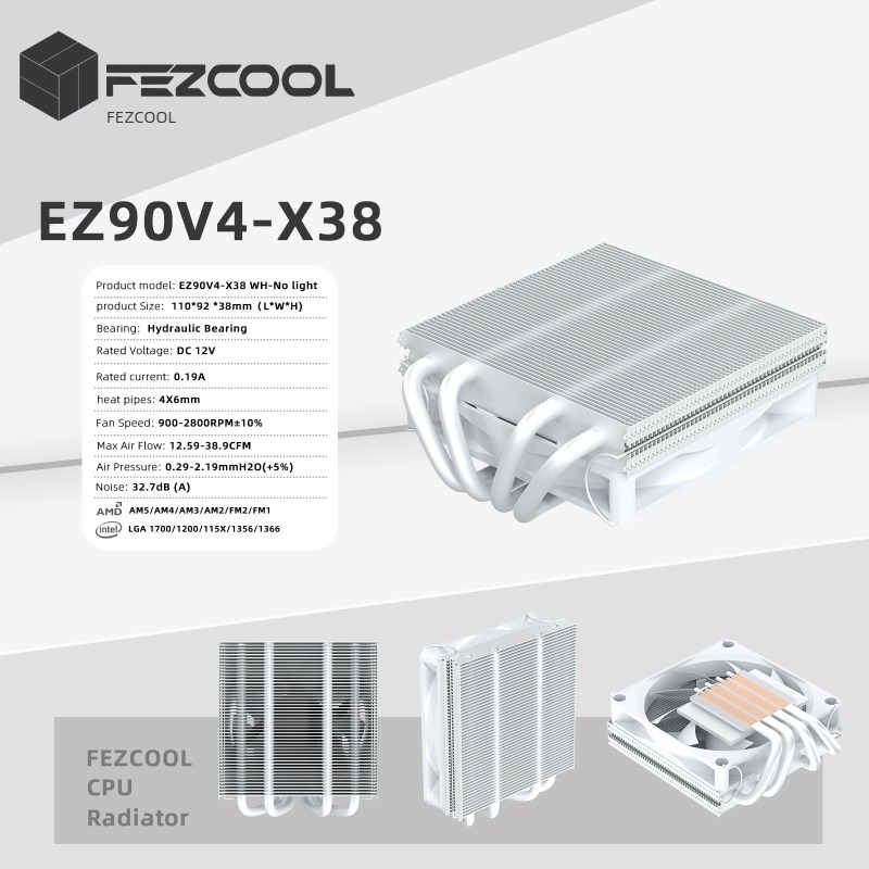 CPU hűtő 4 réz- és alumínium hőcsővel ITX-hez, AM4/AM5 kompatibilitás, 900–2800 rpm, zajszint 18,3–37,2 dB(A)