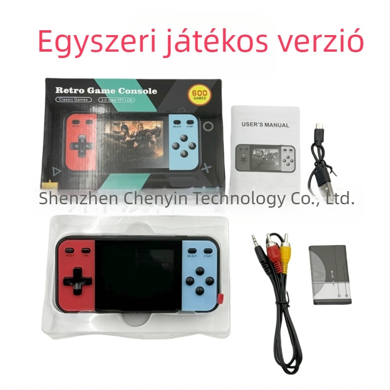 Kézi hordozható játékkonzol 600-in-1 retro puzzle kalanddal, Q8 modell, beépített memória, eredeti játékszoftver, AV-kimenet