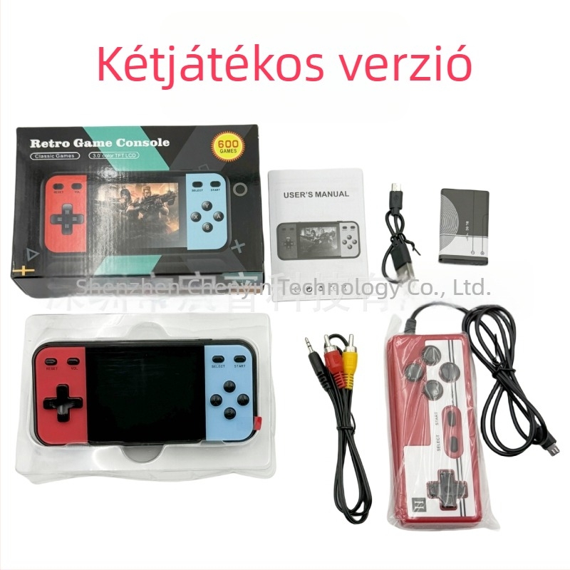 Kézi hordozható játékkonzol 600-in-1 retro puzzle kalanddal, Q8 modell, beépített memória, eredeti játékszoftver, AV-kimenet