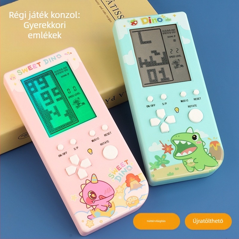 Hordozható retro játékkonzol Tetris-szel, háttérvilágítással, USB töltéssel, 4GB memória
