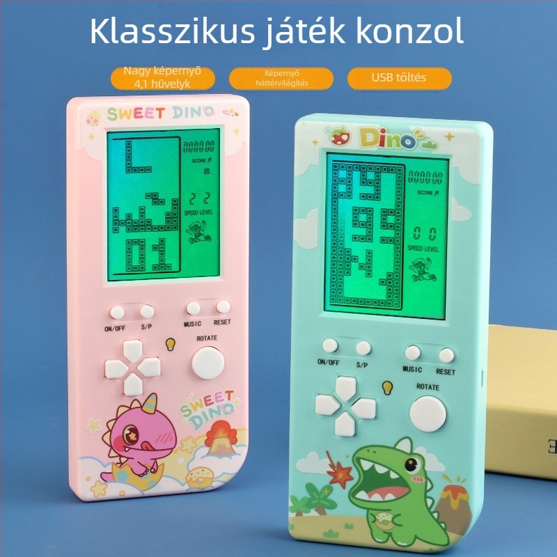 Hordozható retro játékkonzol Tetris-szel, háttérvilágítással, USB töltéssel, 4GB memória