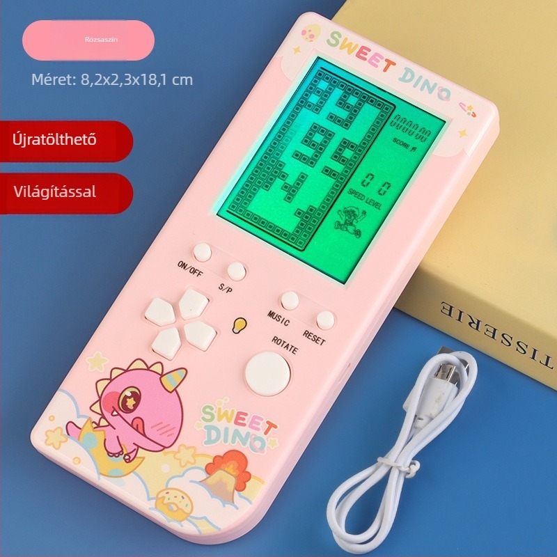 Hordozható retro játékkonzol Tetris-szel, háttérvilágítással, USB töltéssel, 4GB memória