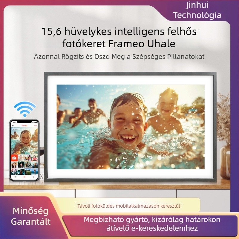 Frameo/Uhale felhőalapú Wi‑Fi digitális képkeret, 32GB tárhely, SD/USB támogatás, Full HD 1920×1080 kijelző, vezeték nélküli fotó/videó átvitel mobilalkalmazáson keresztül, videólejátszás