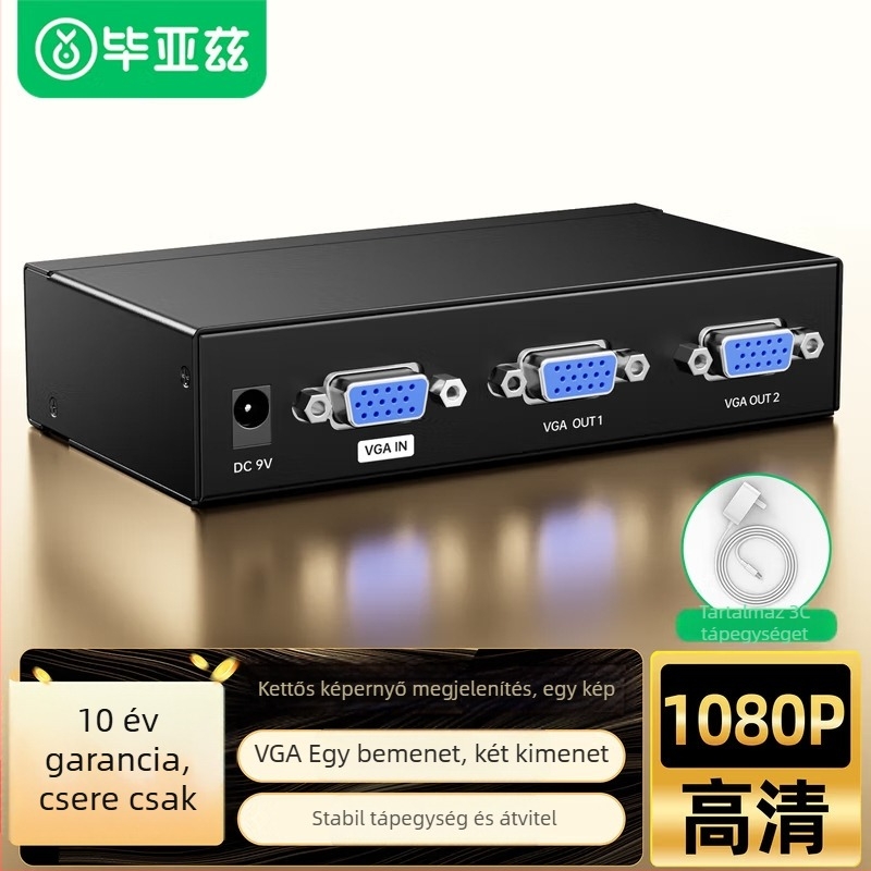 VGA osztó 1x2 kapcsolóval, 1080P, bemenet 1-ről 2 monitorra, modell Zh336