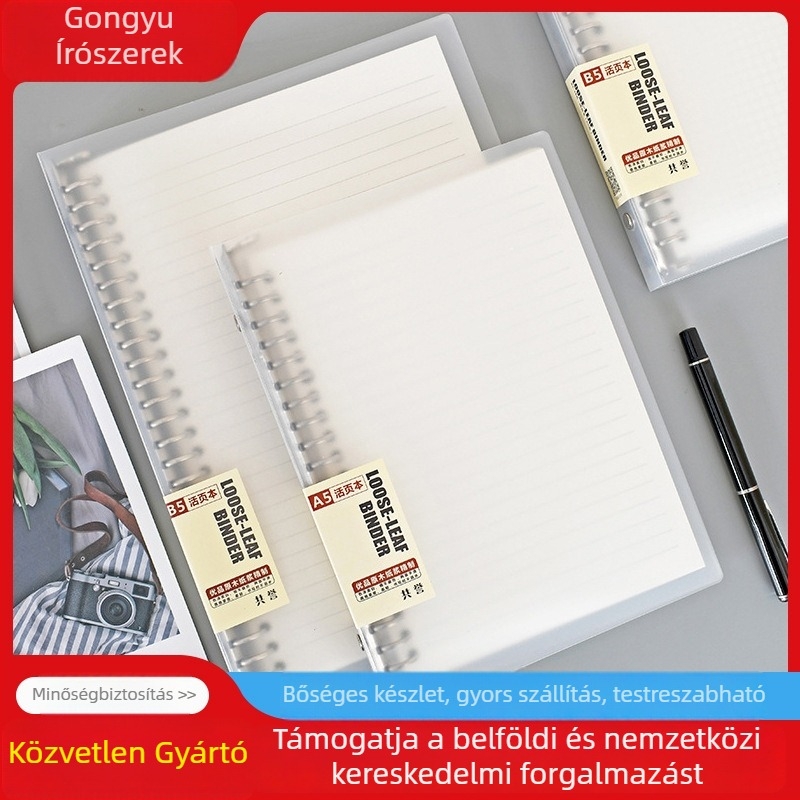 Átlátszó PP kötőfűzet külső lapokhoz, formátumok A5/B5/A4, nagy kapacitású, 60 oldal, 20/26/30 lyuk, cserélhető betétekkel