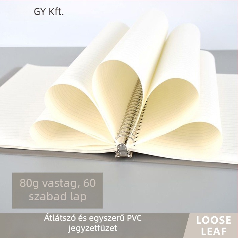 Átlátszó PP kötőfűzet külső lapokhoz, formátumok A5/B5/A4, nagy kapacitású, 60 oldal, 20/26/30 lyuk, cserélhető betétekkel