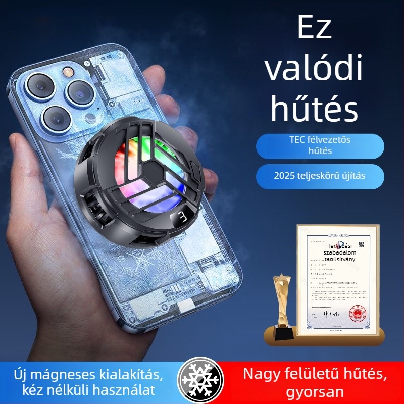 S36A digitális kijelzős mágneses félvezető telefonhűtő RGB világítással, 5V3A, Type-C, 70 g, ABS+ alumínium ötvözet