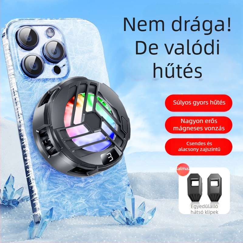 S36A digitális kijelzős mágneses félvezető telefonhűtő RGB világítással, 5V3A, Type-C, 70 g, ABS+ alumínium ötvözet