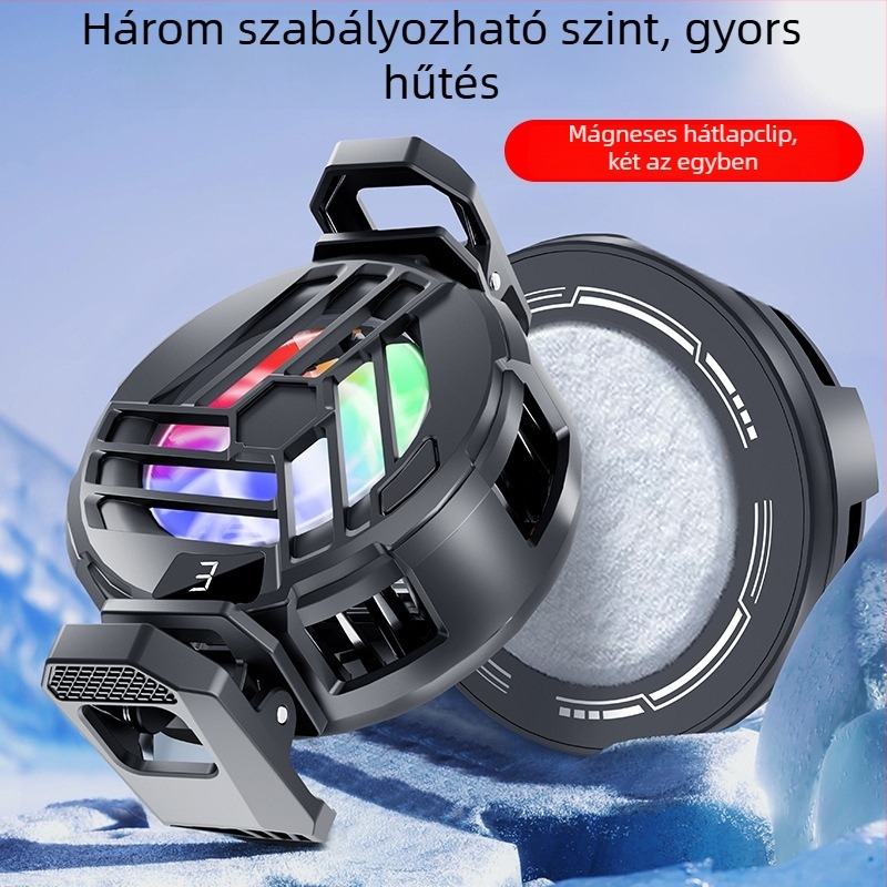 S36A digitális kijelzős mágneses félvezető telefonhűtő RGB világítással, 5V3A, Type-C, 70 g, ABS+ alumínium ötvözet
