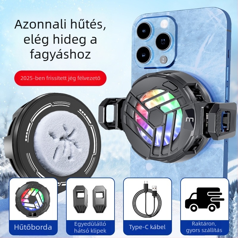 S36A digitális kijelzős mágneses félvezető telefonhűtő RGB világítással, 5V3A, Type-C, 70 g, ABS+ alumínium ötvözet
