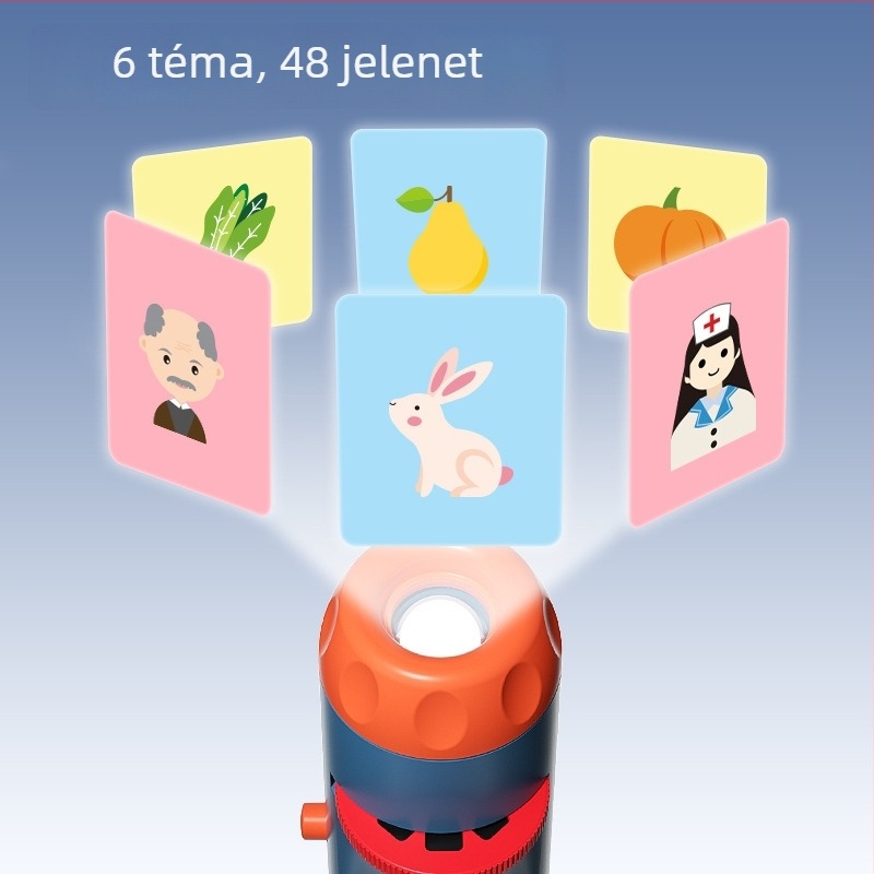 Projektor lámpa játék a korai neveléshez, diavetítéses képre felismeréssel és fényvetítéssel; 4–6 éveseknek.