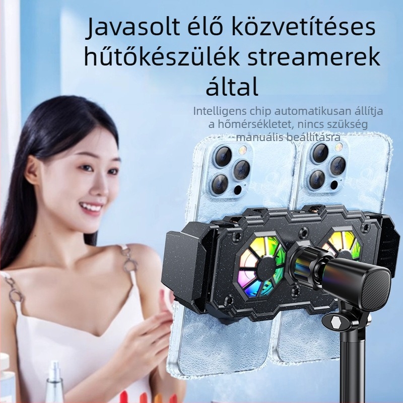Szilícium-alapú, csendes hűtő radiátor tabletekhez és okostelefonokhoz, modell 003, 10W, Anyag: ABS + alumíniumötvözet + PC, Csatlakozó: Type-C, Tömeg: 552 g