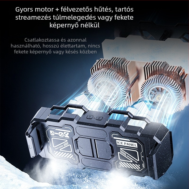 Szilícium-alapú, csendes hűtő radiátor tabletekhez és okostelefonokhoz, modell 003, 10W, Anyag: ABS + alumíniumötvözet + PC, Csatlakozó: Type-C, Tömeg: 552 g