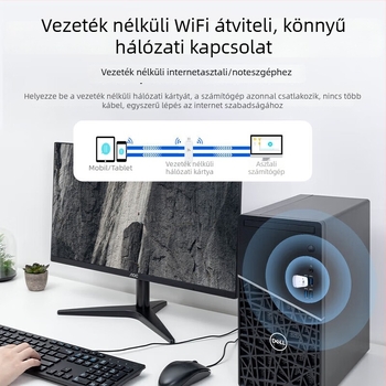 Laptopokhoz készült USB vezeték nélküli hálózati kártya, drivertől mentes, 802.11n, 150 Mbps, 2.4 GHz