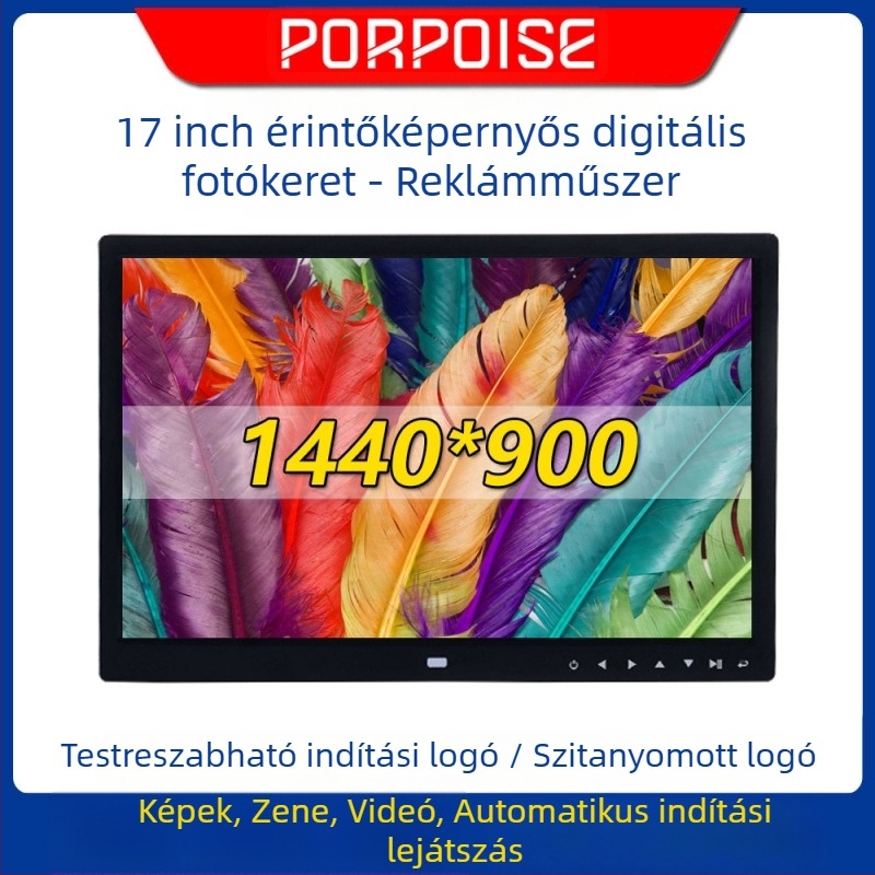 PORPOISE HT-1709T Érintéses digitális fotókeret HDMI 1080p-vel, falra szerelhető reklámkijelző, SD/USB/MMC és JPEG lejátszás támogatott