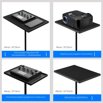 Fém projektorállvány univerzális tálcával, padlón álló teleszkópos háromlábú állvány adapterrel és projektor kiegészítő tárolóval