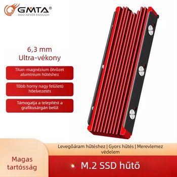 M.2 2280 SSD hővezető hűtő - GMTA SR2301, alumínium ötvözet, halk működés, csúszásmentes dizájn, 32.6 g