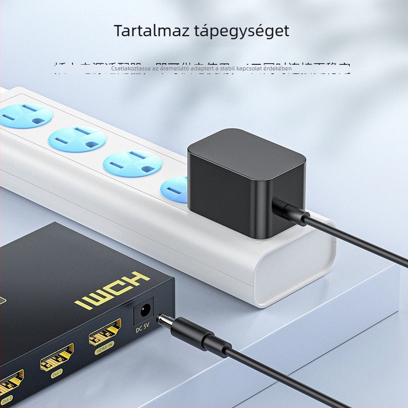 Jinghua HDMI 4-portos elosztó, 1 bemenet / 4 kimenet, 4K60Hz, modell F131, tápellátás 3C