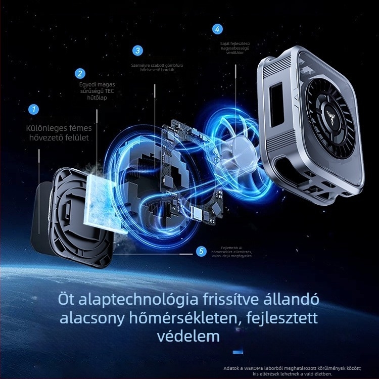 WEKOME F86 Mobiltelefon hűtő radiátor AI hőmérséklet-szabályozással, mágneses rögzítés és digitális kijelző, 10W Type-C