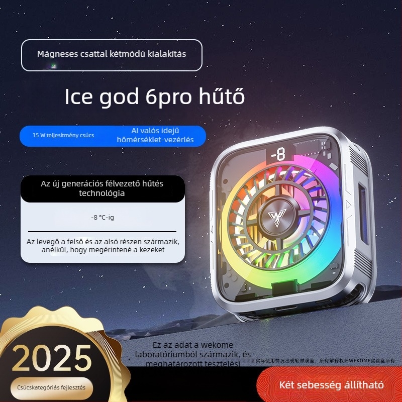 WEKOME F86 Mobiltelefon hűtő radiátor AI hőmérséklet-szabályozással, mágneses rögzítés és digitális kijelző, 10W Type-C