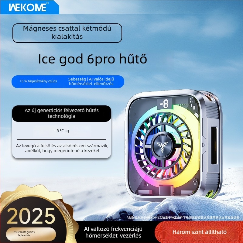 WEKOME F86 Mobiltelefon hűtő radiátor AI hőmérséklet-szabályozással, mágneses rögzítés és digitális kijelző, 10W Type-C