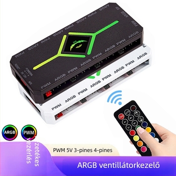 ARGB ventilátor-vezérlő vezeték nélküli távirányítóval, 5V 3Pin bemenet, PWM vezérlés, ARGB ventilátorokhoz ház-hub