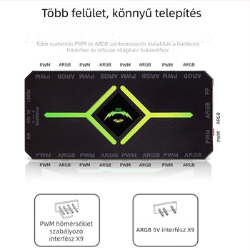 ARGB ventilátor-vezérlő vezeték nélküli távirányítóval, 5V 3Pin bemenet, PWM vezérlés, ARGB ventilátorokhoz ház-hub