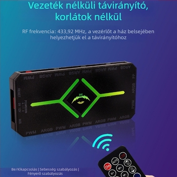 ARGB ventilátor-vezérlő vezeték nélküli távirányítóval, 5V 3Pin bemenet, PWM vezérlés, ARGB ventilátorokhoz ház-hub