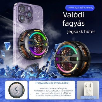 K15 Játékos telefon- és tablet magnetos hűtő radiátor, 3 sebesség, 15W, kb. 120 g, USB-C, ABS+PC/alumínium ötvözet
