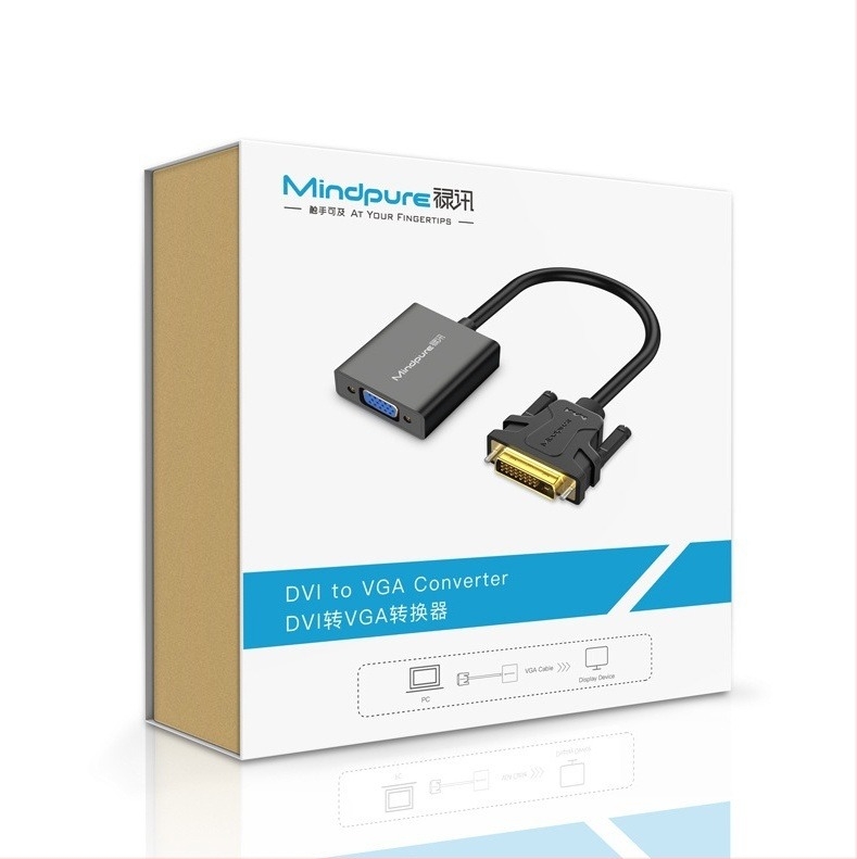 DVI–VGA konverter kábel, 24+5-pins, ABS négyzet alakú külső, AD013, 1080p