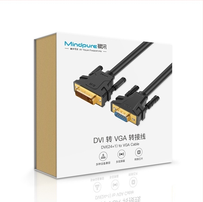 DVI–VGA konverter kábel, 24+5-pins, ABS négyzet alakú külső, AD013, 1080p