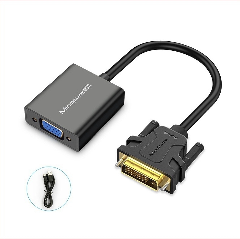 DVI–VGA konverter kábel, 24+5-pins, ABS négyzet alakú külső, AD013, 1080p