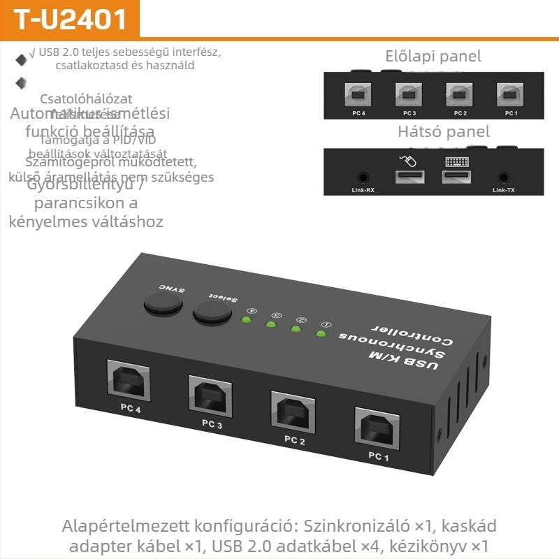 USB KVM kapcsoló 2/4/8 porttal, billentyűzet és egér megosztására több számítógép között