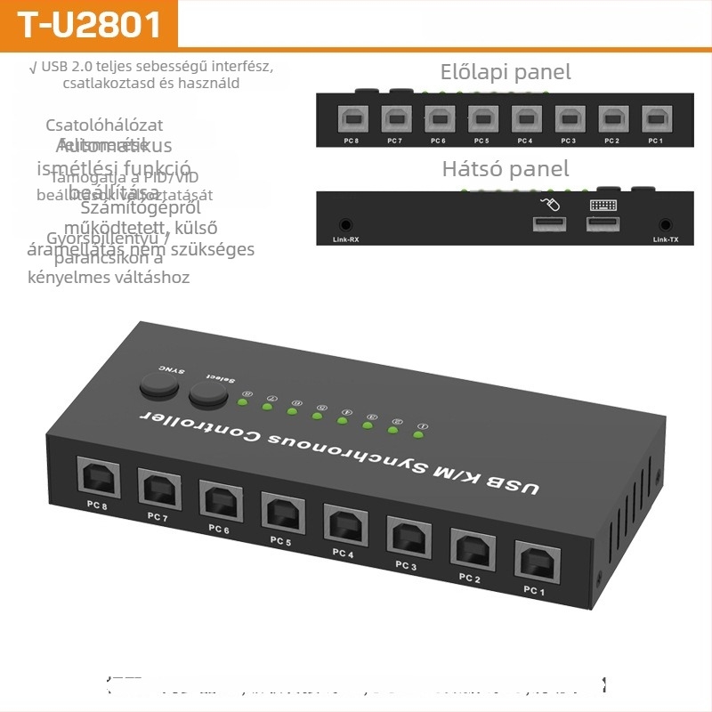 USB KVM kapcsoló 2/4/8 porttal, billentyűzet és egér megosztására több számítógép között