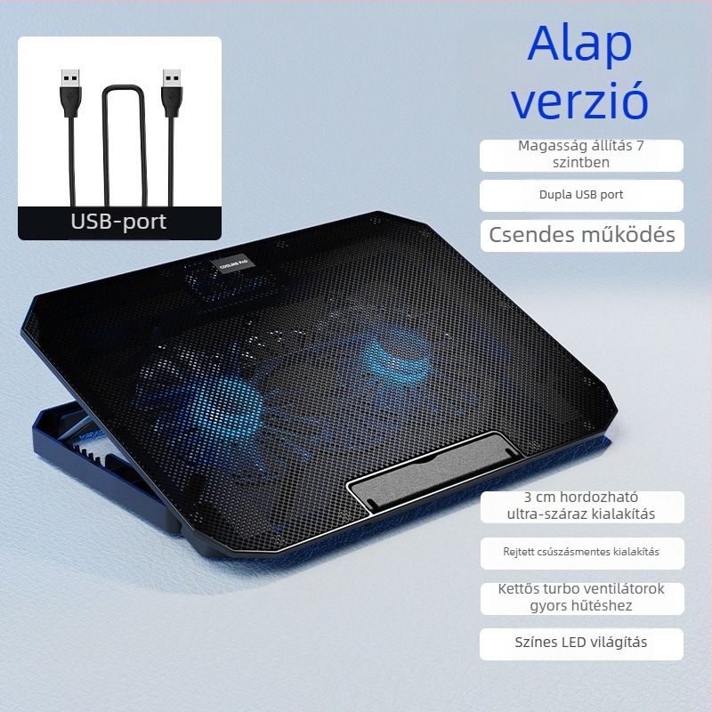 N22 noteszgép hűtő két hőcsővel, hidraulikus csapággyal, ABS burkolat, 1200 RPM, USB két port