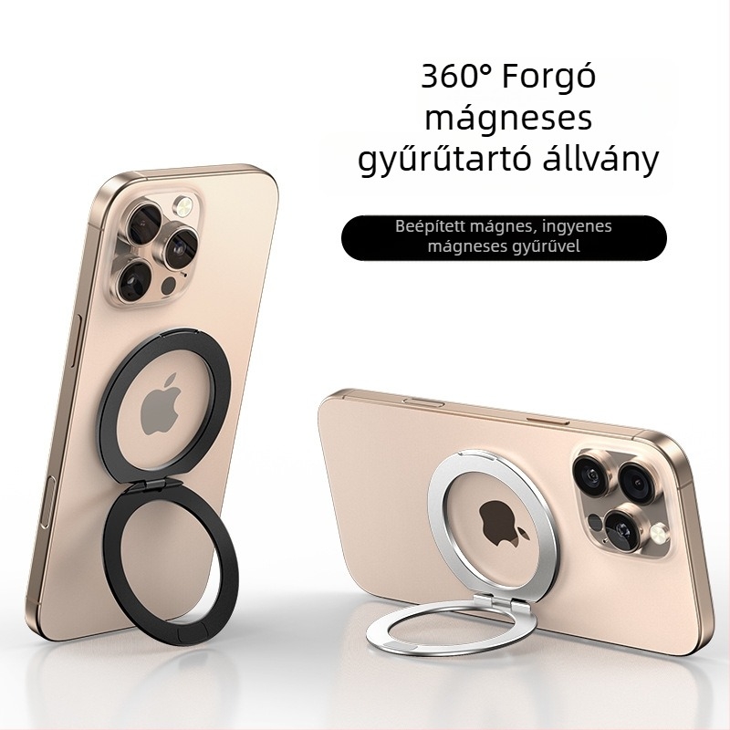 Mágneses gyűrűs telefontartó, összecsukható, teleszkópos, 360°-ban forgatható