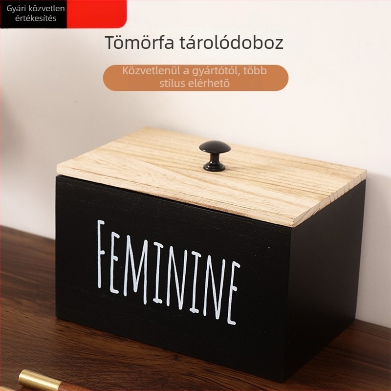 Fedeles asztali tároló doboz, tömörfa, porálló, 18L kapacitás, modern minimál stílus