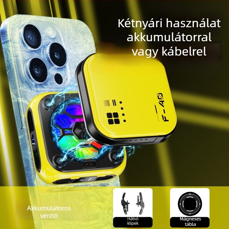 Mobiltelefon hűtő mágneses AI hőmérséklet-szabályozással, modell F40 — 10W, Type-C csatlakozó, ABS+fém, 185 g