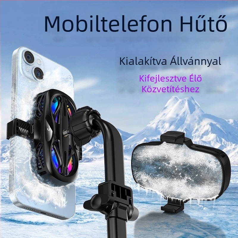 Telefon hátoldali hűtőklipsz RGB világítással és három digitális kijelzővel (Modell: 12, Teljesítmény: 15W, Tömeg: 158 g, Anyag: ABS+PC+alumíniumötvözet, Csatlakozás: Type-C)