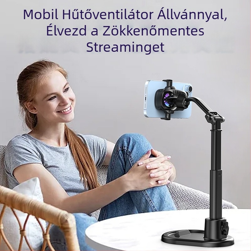 Telefon hátoldali hűtőklipsz RGB világítással és három digitális kijelzővel (Modell: 12, Teljesítmény: 15W, Tömeg: 158 g, Anyag: ABS+PC+alumíniumötvözet, Csatlakozás: Type-C)
