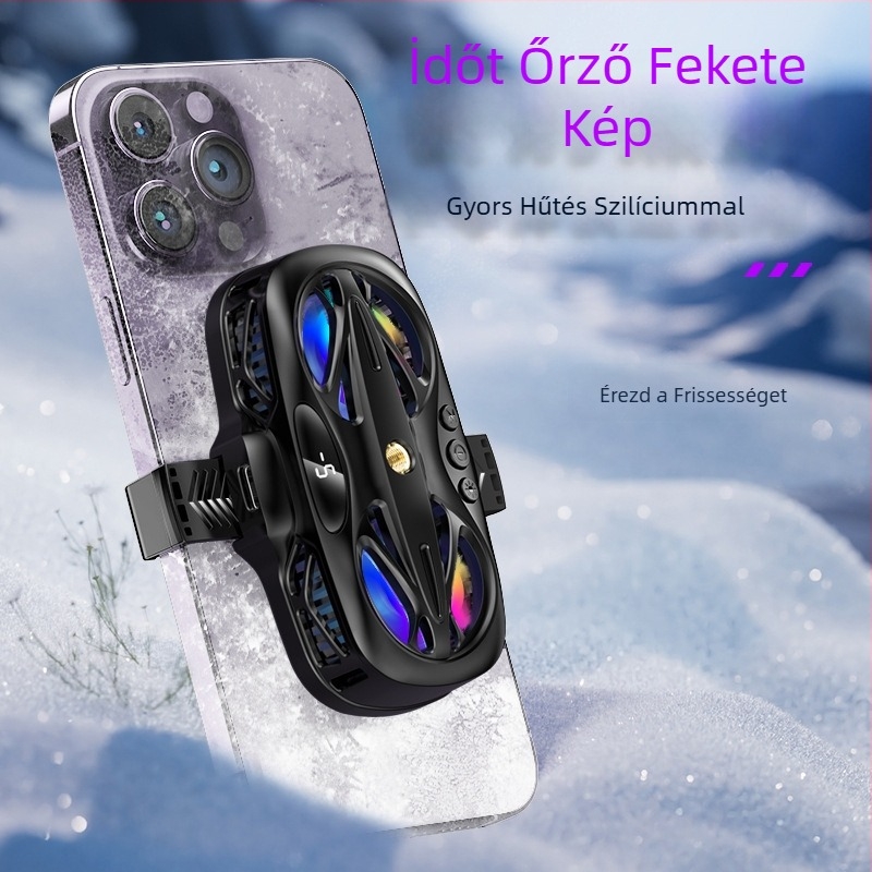 Telefon hátoldali hűtőklipsz RGB világítással és három digitális kijelzővel (Modell: 12, Teljesítmény: 15W, Tömeg: 158 g, Anyag: ABS+PC+alumíniumötvözet, Csatlakozás: Type-C)