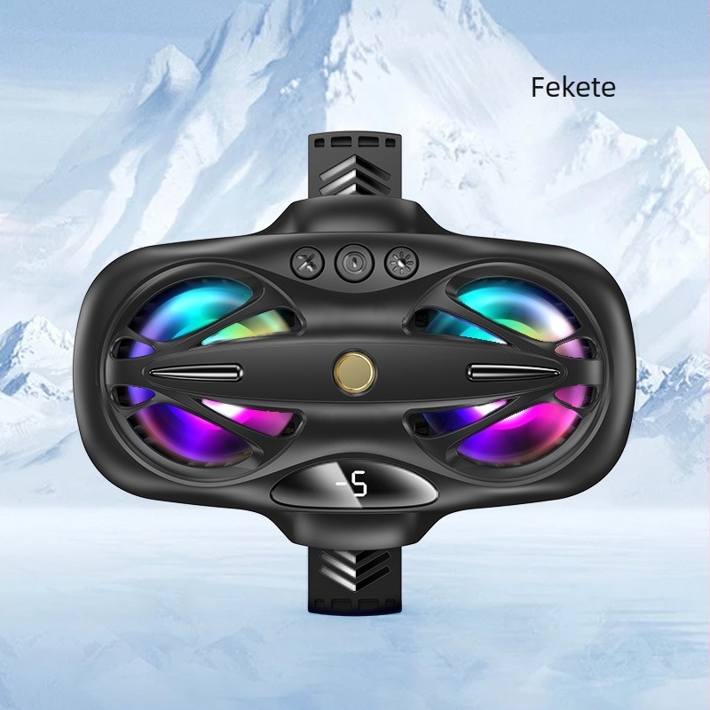 Telefon hátoldali hűtőklipsz RGB világítással és három digitális kijelzővel (Modell: 12, Teljesítmény: 15W, Tömeg: 158 g, Anyag: ABS+PC+alumíniumötvözet, Csatlakozás: Type-C)