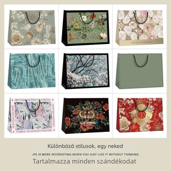 Vintage ajándékzacskó arany virág és madár motívummal – fehér kartonból, nyomtatás, testreszabható, klasszikus stílus, specifikáció 1