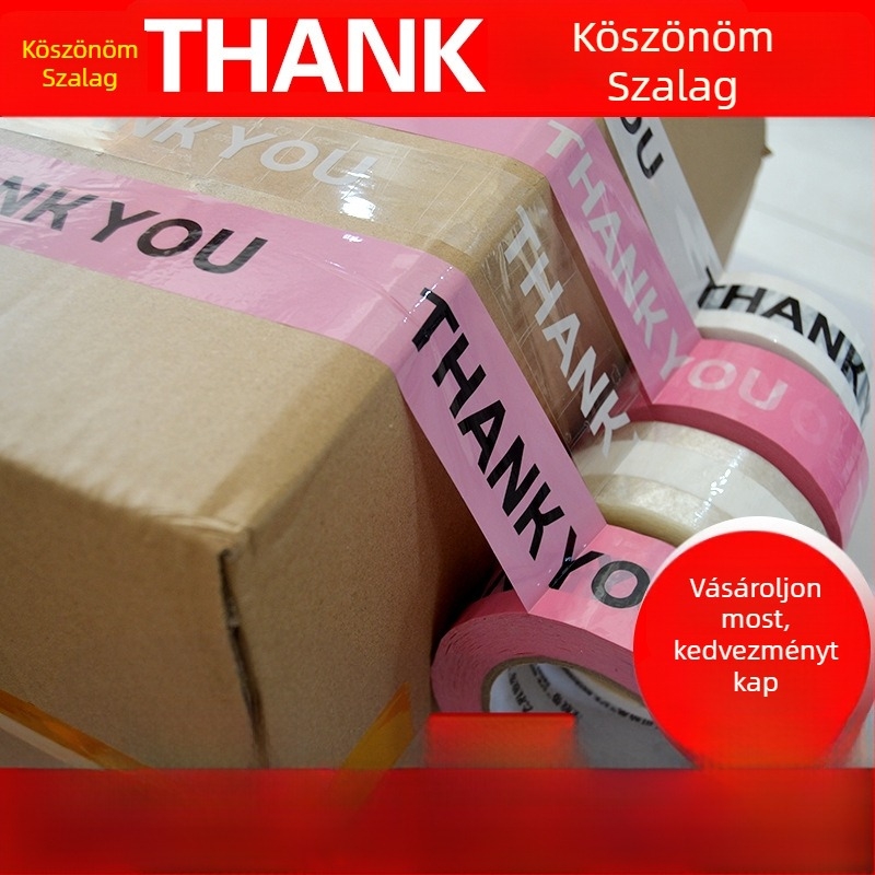 Printed THANKYOU csomagoló szalag rajzfilm mintával, BOPP film, Hydrosol ragasztó, szélesség 45 mm, hossz 10–100 m, film vastagsága 52 μm