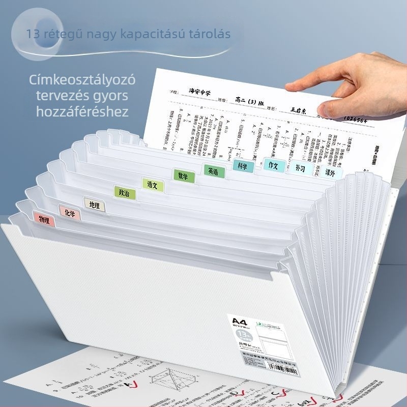 Akkordos mappa dokumentumokhoz, polipropilén, nagy kapacitású, többszintű kialakítás, tantárgy szerinti osztályozás