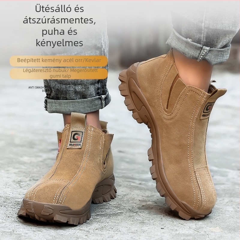Slip-on védőcipő hegesztőknek, velúr marhabőrből, középmagas fazon, acél orrvédő; ütés- és átszúrás védelem (Velúr marhabőrből; Középmagas fazon; Acél orrvédő; Ütés- és átszúrás védelem)