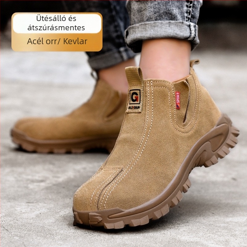Slip-on védőcipő hegesztőknek, velúr marhabőrből, középmagas fazon, acél orrvédő; ütés- és átszúrás védelem (Velúr marhabőrből; Középmagas fazon; Acél orrvédő; Ütés- és átszúrás védelem)