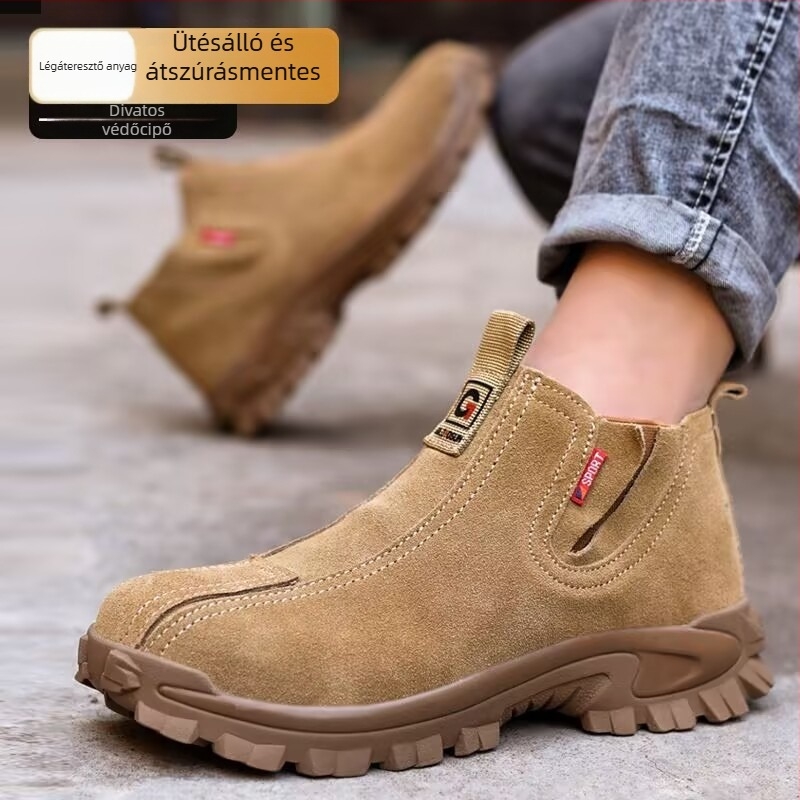Slip-on védőcipő hegesztőknek, velúr marhabőrből, középmagas fazon, acél orrvédő; ütés- és átszúrás védelem (Velúr marhabőrből; Középmagas fazon; Acél orrvédő; Ütés- és átszúrás védelem)