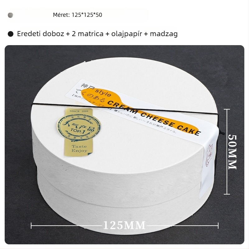 Fa kerek süteményes ajándéktároló Basque sajttorta és tiramisu számára — természetes fa, élelmiszer-minőségű fehér karton belsővel, testre szabható, márka Jiamu, nyomtatott logó