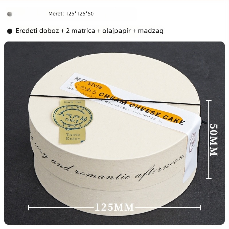 Fa kerek süteményes ajándéktároló Basque sajttorta és tiramisu számára — természetes fa, élelmiszer-minőségű fehér karton belsővel, testre szabható, márka Jiamu, nyomtatott logó